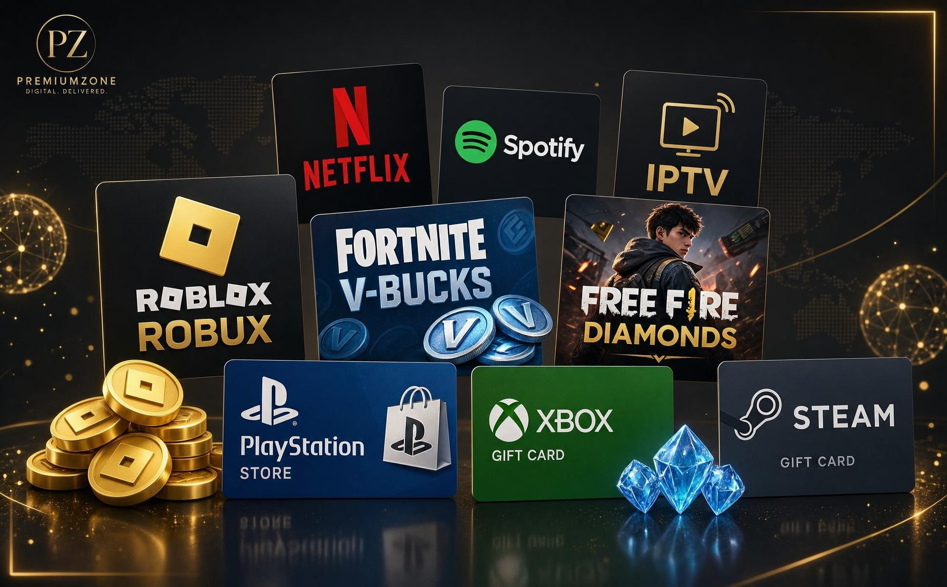 PremiumZone — Robux, streaming, cartes cadeaux et clés CD